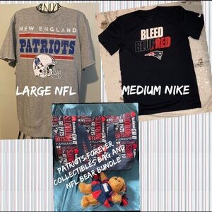 Patriots NFL sweattop L, Nike M shirt,Forever collectibles bag & NFL bear bundle